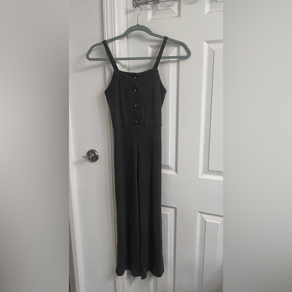 Women's/Girls Charcoal Wide-Leg Jumpsuit with Button Front